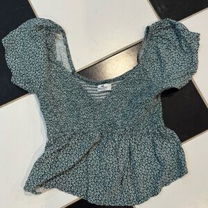 Hollister Green and White Patterned Top